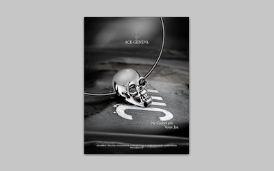 Campagne de presse pendentif Skull argent | Ace-Geneva.